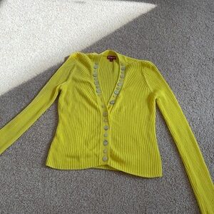 STAUD Bright Yellow Ribbed Cardigan